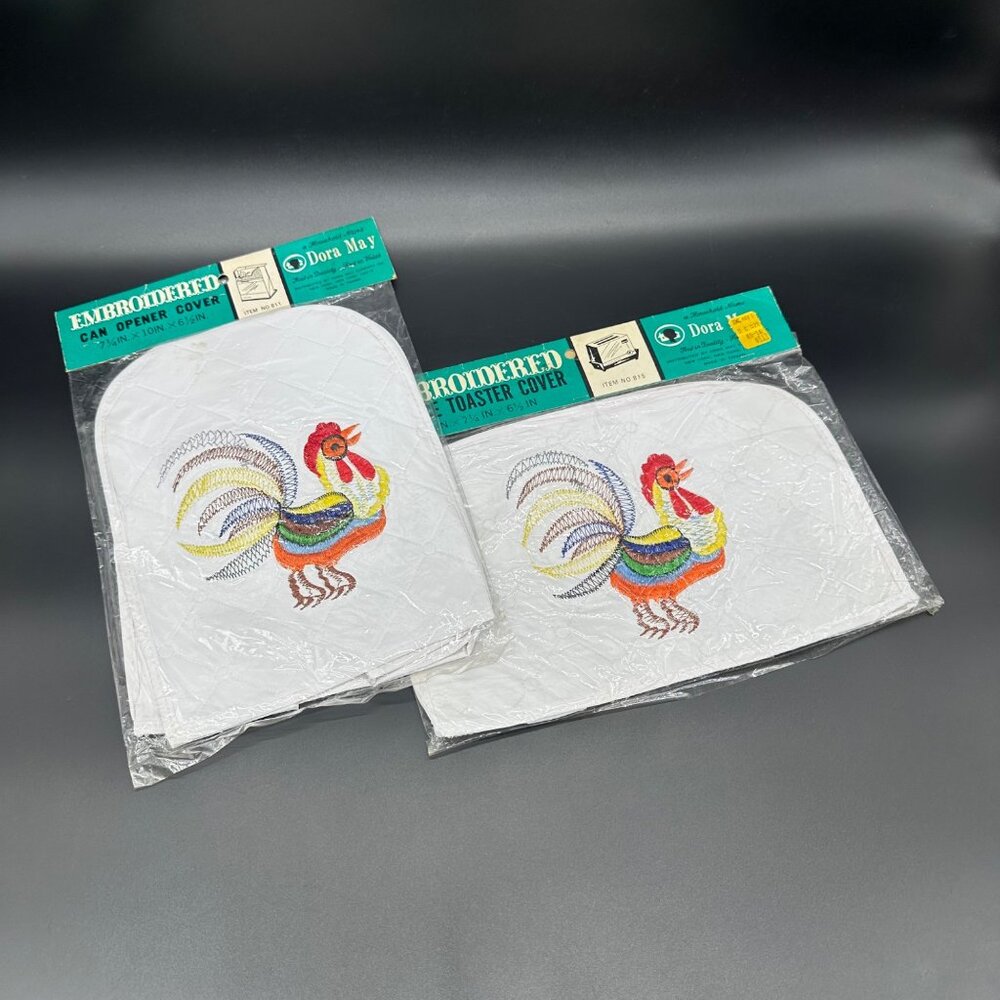 Vintage Kitchen Appliance Covers Dora May Embroidered  Rooster Chicken Toaster